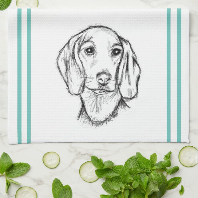 Dachshund Drawn Sketch Black Puppy Dog Geschirrtuch (Gefaltet)