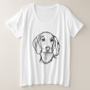 Dachshund Drawn Sketch Black Puppy Dog Große Größe T-Shirt