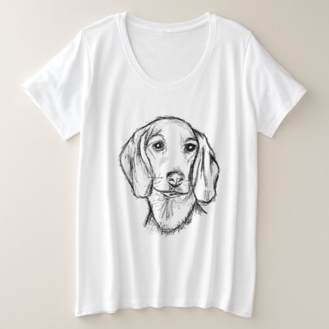 Dachshund Drawn Sketch Black Puppy Dog Große Größe T-Shirt (Design vorne)