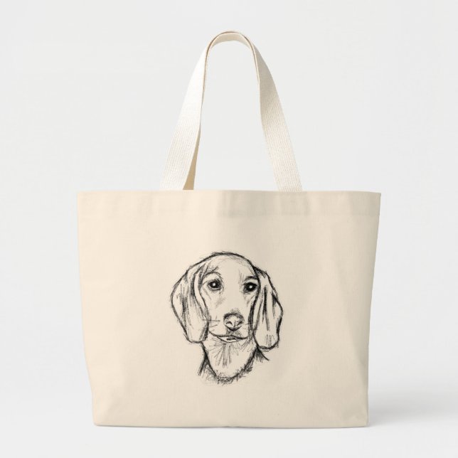 Dachshund Drawn Sketch Black Puppy Dog Jumbo Stoffbeutel (Vorne)