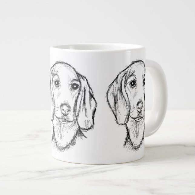 Dachshund Drawn Sketch Black Puppy Dog Jumbo-Tasse (Vorderseite Rechts)