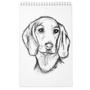 Dachshund Drawn Sketch Black Puppy Dog Kalender