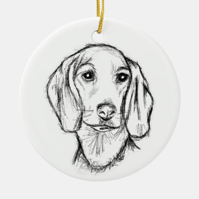 Dachshund Drawn Sketch Black Puppy Dog Keramik Ornament (Vorne)