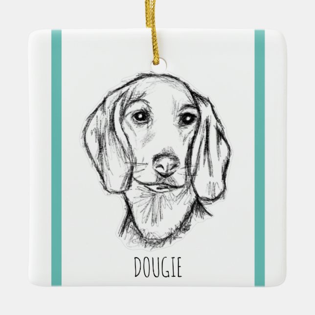 Dachshund Drawn Sketch Black Puppy Dog Keramikornament (Vorderseite)