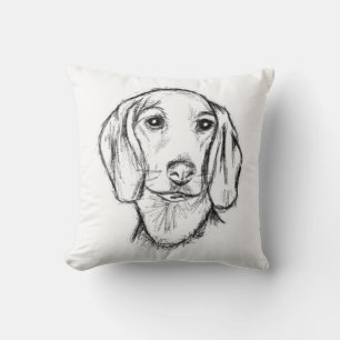 Dachshund Drawn Sketch Black Puppy Dog Kissen
