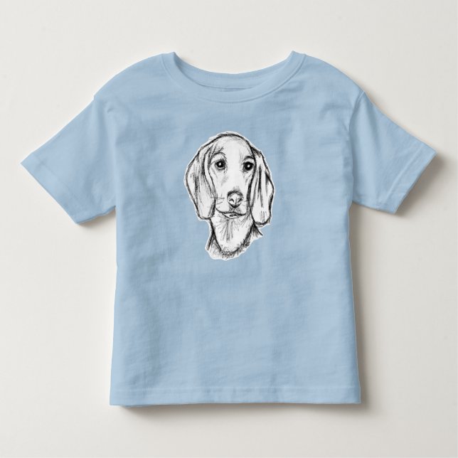 Dachshund Drawn Sketch Black Puppy Dog Kleinkind T-shirt (Vorderseite)