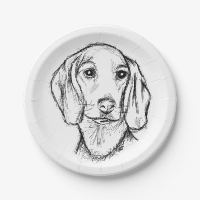 Dachshund Drawn Sketch Black Puppy Dog Pappteller (Vorderseite)
