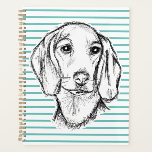 Dachshund Drawn Sketch Black Puppy Dog Planer (Vorderseite)