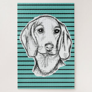 Dachshund Drawn Sketch Black Puppy Dog Puzzle