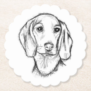 Dachshund Drawn Sketch Black Puppy Dog Untersetzer