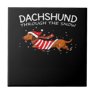 Dachshund Durch Den Schnee Lustiger Hund Weihnacht Fliese