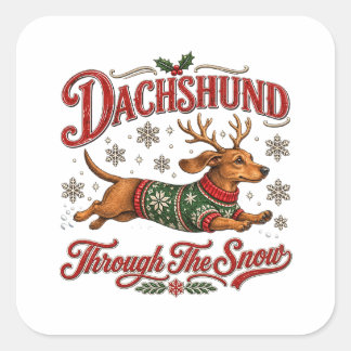 Dachshund durch den Schnee Quadratischer Aufkleber