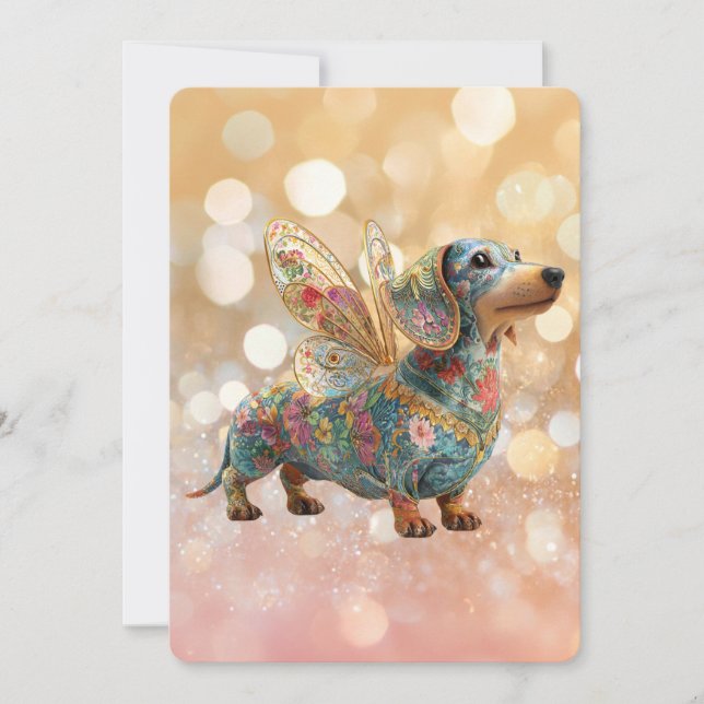 Dachshund Engel Feen Geburtstag Einladung (Vorderseite)
