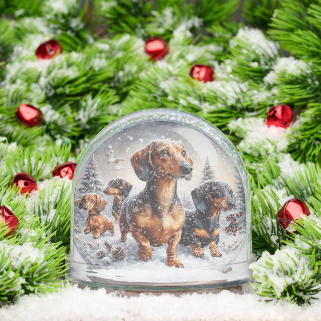 DACHSHUND FAMILY SNOW GLOBE SCHNEEKUGELN (Weihnachten)