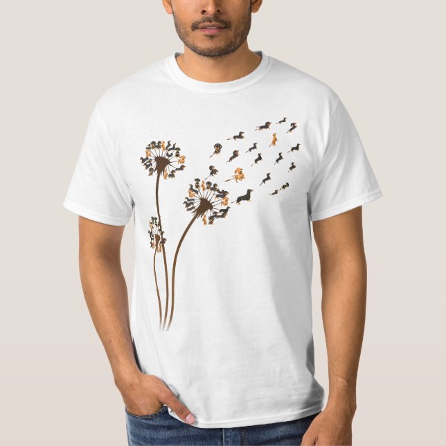 Dachshund Flower Fly Dandelion Funny Cute Dog Love T-Shirt (Vorderseite)
