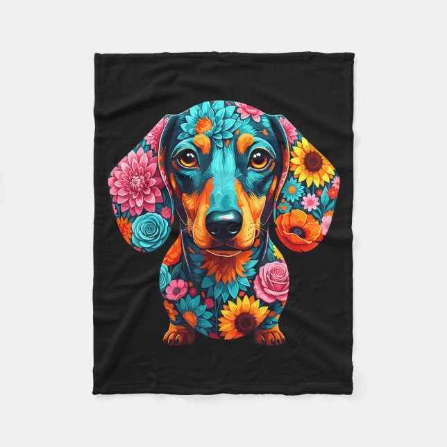 Dachshund Flower Funny Dog  Fleecedecke (Vorderseite)