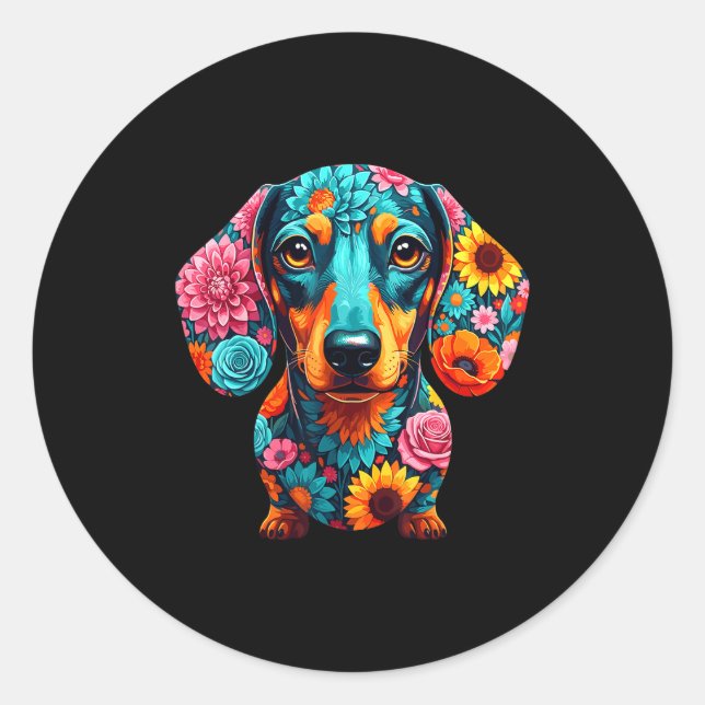 Dachshund Flower Funny Dog  Runder Aufkleber (Vorderseite)