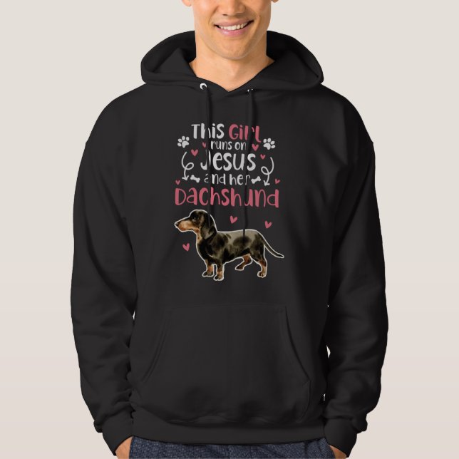 Dachshund Girl Runs On Jesus And Dachshund Hoodie (Vorderseite)