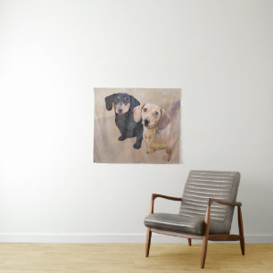 Dachshund (Glatt) Malerei - Originale Hundekunst Wandteppich