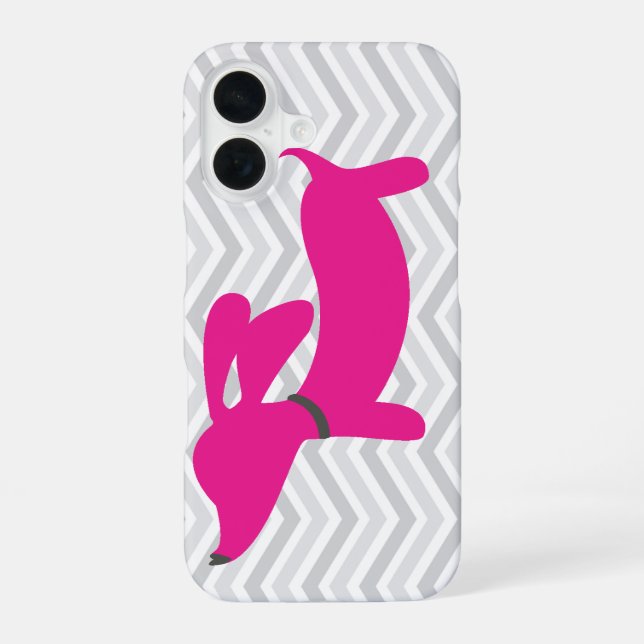 Dachshund + Grauer Chevron iPhone 16 Hülle (Rückseite)