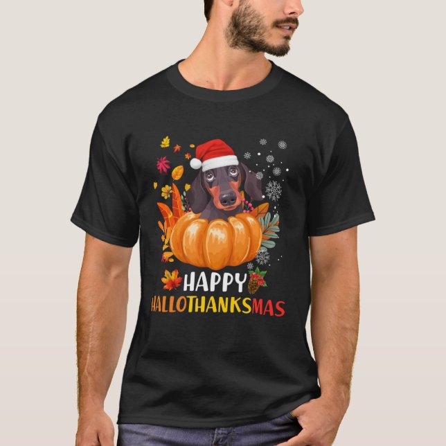 Dachshund Hallothanksmas Halloween Thanksgiving Ch T-Shirt (Vorderseite)