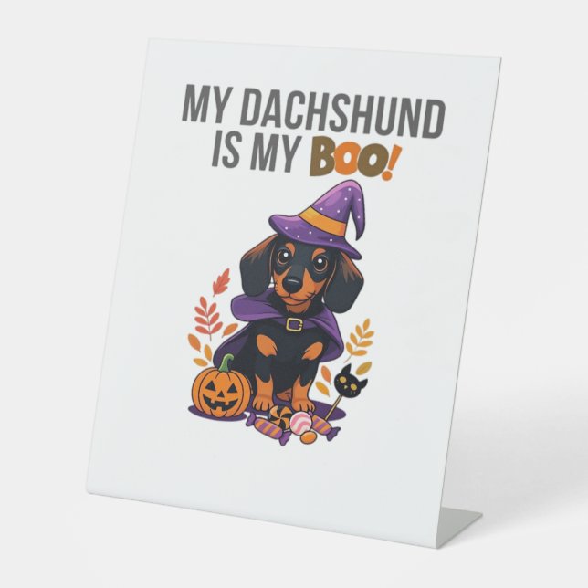 Dachshund Halloween Costume  My Dachshund is My Bo Sockelschild (Vorderseite)