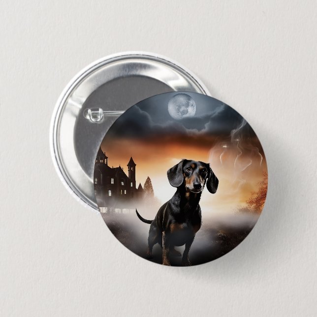 Dachshund Halloween Gruselig Button (Vorne & Hinten)