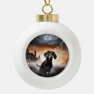 Dachshund Halloween Gruselig Keramik Kugel-Ornament