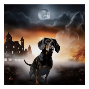 Dachshund Halloween Gruselig Poster