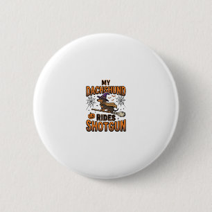 Dachshund Halloween Hexen Besen fährt Shotgun-Shir Button