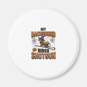 Dachshund Halloween Hexen Besen fährt Shotgun-Shir Magnet