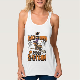 Dachshund Halloween Hexen Besen fährt Shotgun-Shir Tank Top