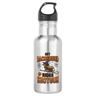 Dachshund Halloween Hexenbesen fährt Shotgun Shir Edelstahlflasche
