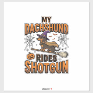 Dachshund Halloween Hexenbesen fährt Shotgun-Shirt Aufkleber