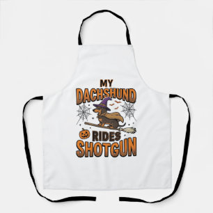 Dachshund Halloween Hexenbesen fährt Shotgun-Shirt Schürze