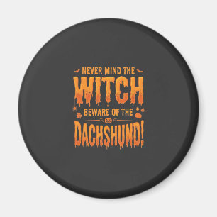 Dachshund Halloween Hexenwarnung Typografie Vecto Magnet