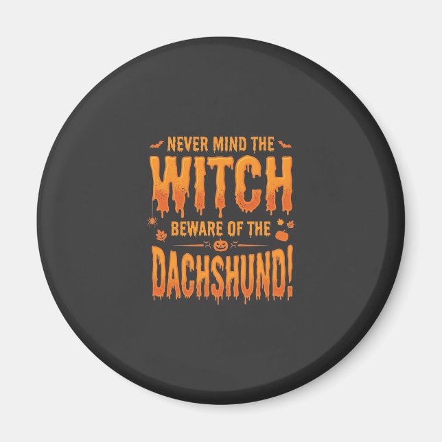 Dachshund Halloween Hexenwarnung Typografie Vecto Magnet (Vorne)