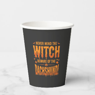 Dachshund Halloween Hexenwarnung Typografie Vecto Pappbecher