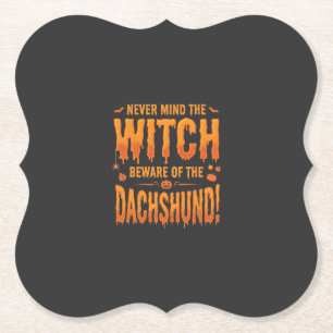 Dachshund Halloween Hexenwarnung Typografie Vecto Untersetzer