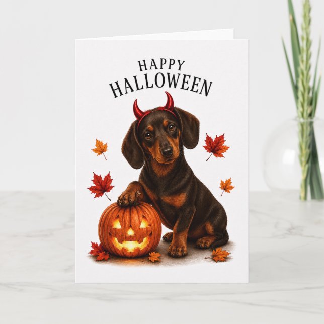 Dachshund Halloween Teufelshund Karte (Vorderseite)