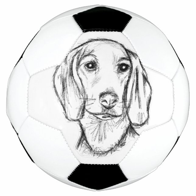 dachshund hand drawn sketch black white puppy dog  fußball (Vorderseite)