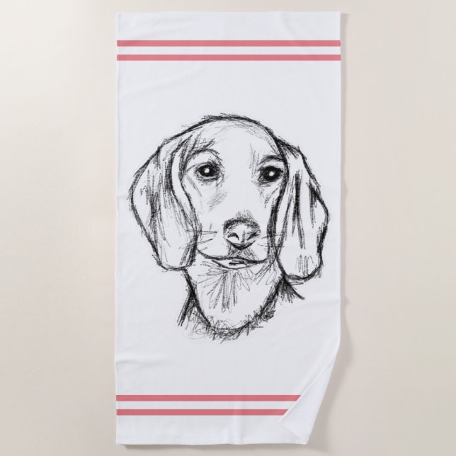 dachshund hand drawn sketch black white puppy dog  strandtuch (Vorderseite)