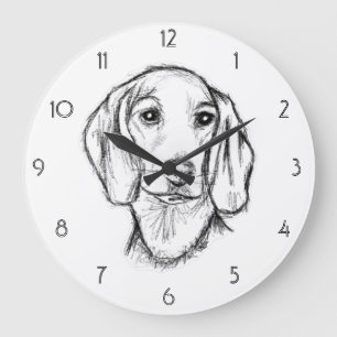 Dachshund handgezeichnete Skizze schwarz weiß Welp Große Wanduhr