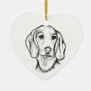 Dachshund handgezeichnete Skizze schwarz weiß Welp Keramik Ornament