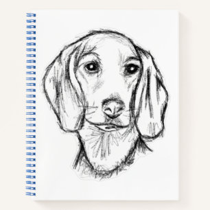 Dachshund handgezeichnete Skizze schwarz weiß Welp Notizbuch