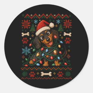 Dachshund hässlicher Weihnachtsstrickhund Mama San Runder Aufkleber