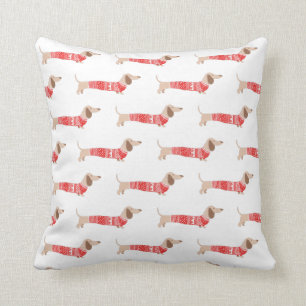 Dachshund-Hässliches-Rotes-Christmas-Sweater-Muste Kissen
