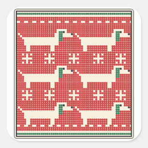 Dachshund hässliches Weihnachtspullover Strickmust Quadratischer Aufkleber