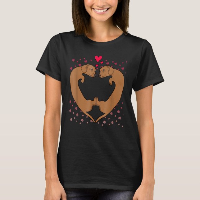 Dachshund Hearts Valentine Funny Dog Lover T-Shirt (Vorderseite)