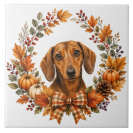 Dachshund-Herbstkranz Fliese